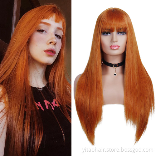 New Arrival wholesale price ginger orange color  Synthetic Hair Wigs With Colorful  Pre-Plucked Big Factory Stock